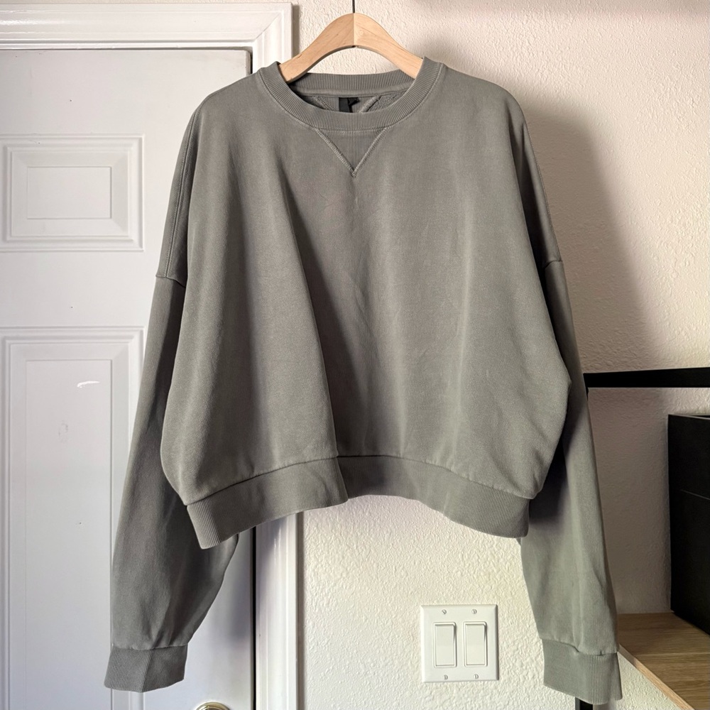 ENTIRE STUDIOS‎ grey organic cotton terry oversized crew boxy pullover sweater